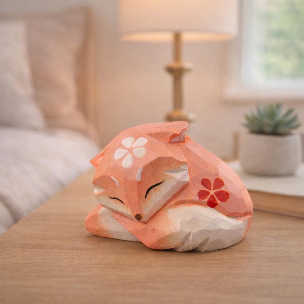 Hand Carved Sleeping Fox Wooden Figurine 3 Wild And Trees Hand Carved Sleeping Fox Wooden Figurine - Image 3