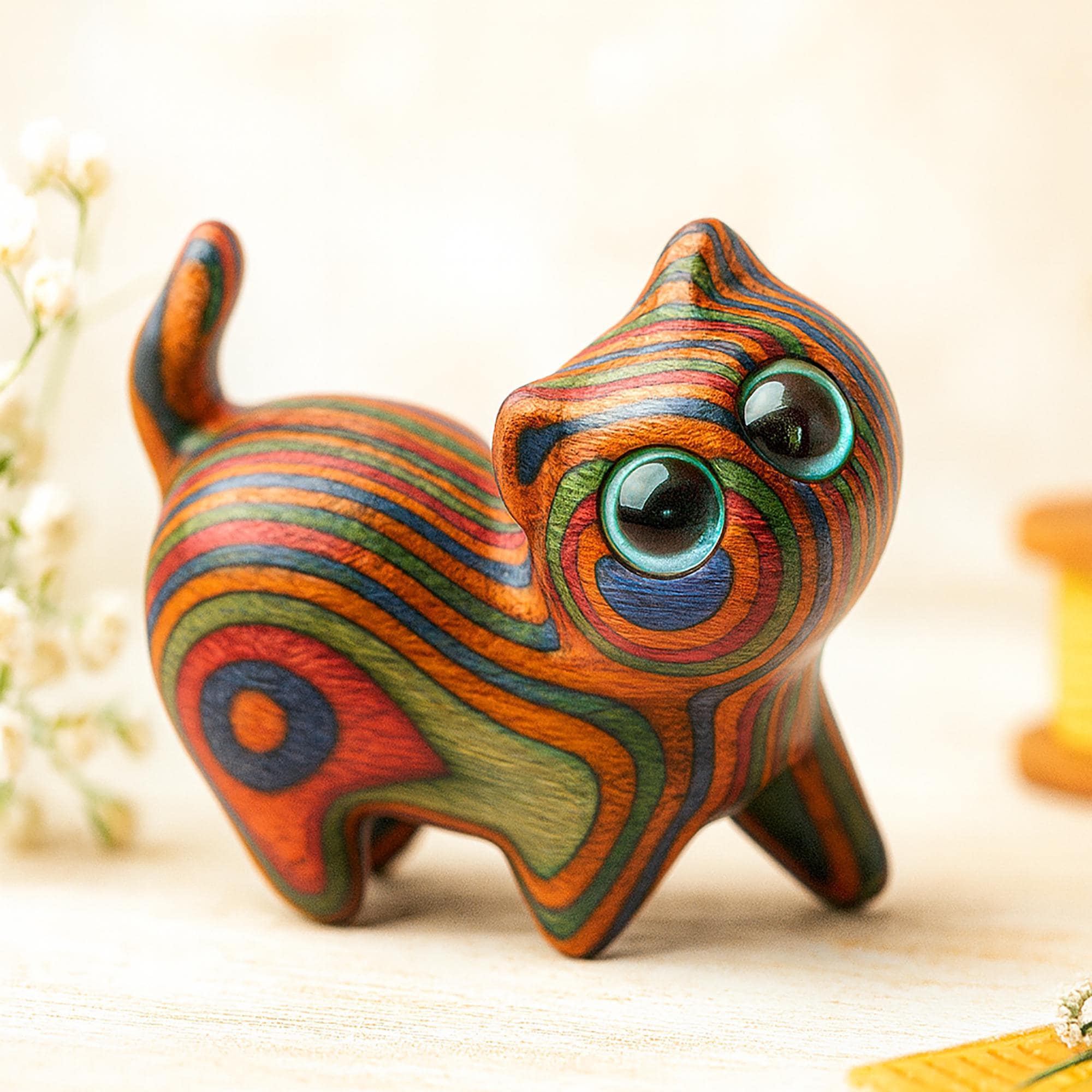 Hand-Carved Wooden Cat Figurine 1 Wild And Trees Hand-Carved Wooden Cat Figurine - Image 1