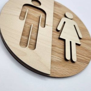 Round Wooden Unisex Bathroom Sign – Modern WC Decor 8 Wild And Trees Round Wooden Unisex Bathroom Sign – Modern WC Decor - Image 3