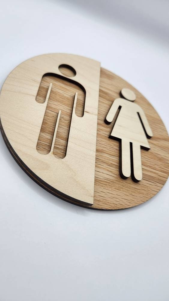 Round Wooden Unisex Bathroom Sign – Modern WC Decor 3 Wild And Trees Round Wooden Unisex Bathroom Sign – Modern WC Decor - Image 3