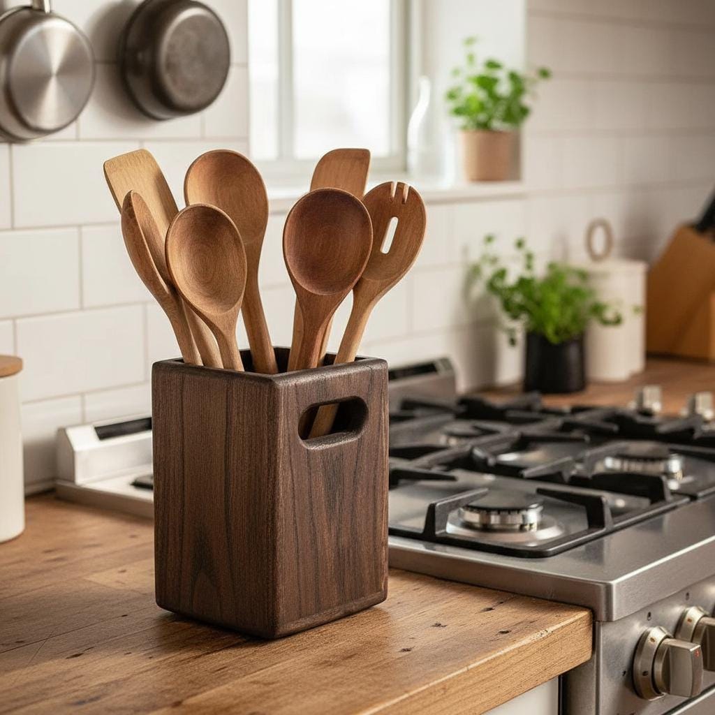 Walnut Wooden Spoon Holder – Kitchen Organizer 3 Wild And Trees Walnut Wooden Spoon Holder – Kitchen Organizer - Image 3
