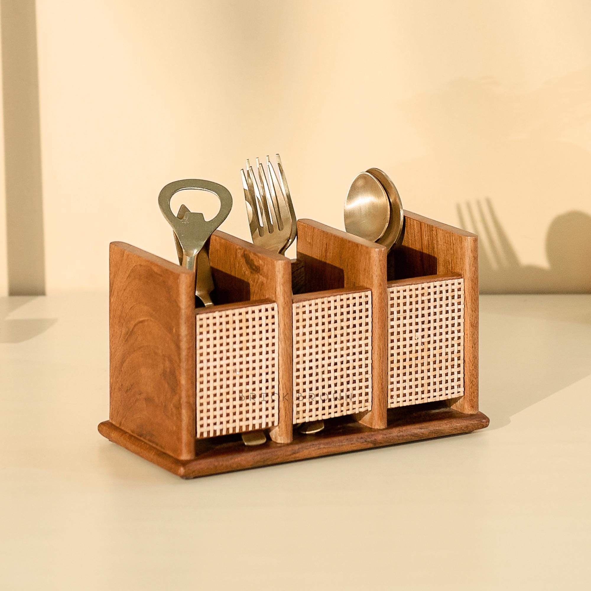 Wooden Cutlery Holder – 3 Section Organizer 2 Wild And Trees Wooden Cutlery Holder – 3 Section Organizer - Image 2