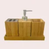 4-Piece Bamboo Bathroom Accessory Set with Soap Dispenser