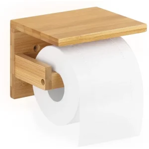 Natural Wood Toilet Paper Holder Shelf for Bathroom Decor